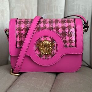 Versace Calfskin Vinyl Small Houndstooth La Medusa Crossbody